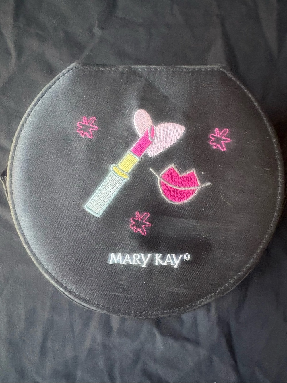 Mary Kay Makeup Cosmetics Round Embroidered Bag Case Detachable Handle
